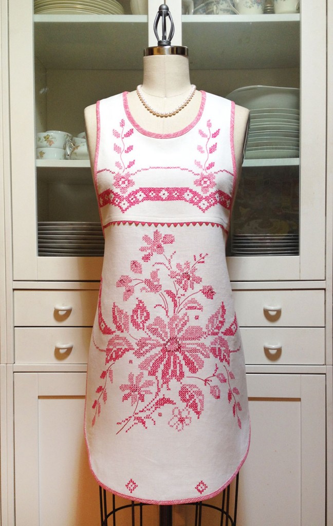 Embroidered-Pink-Apron-front-view